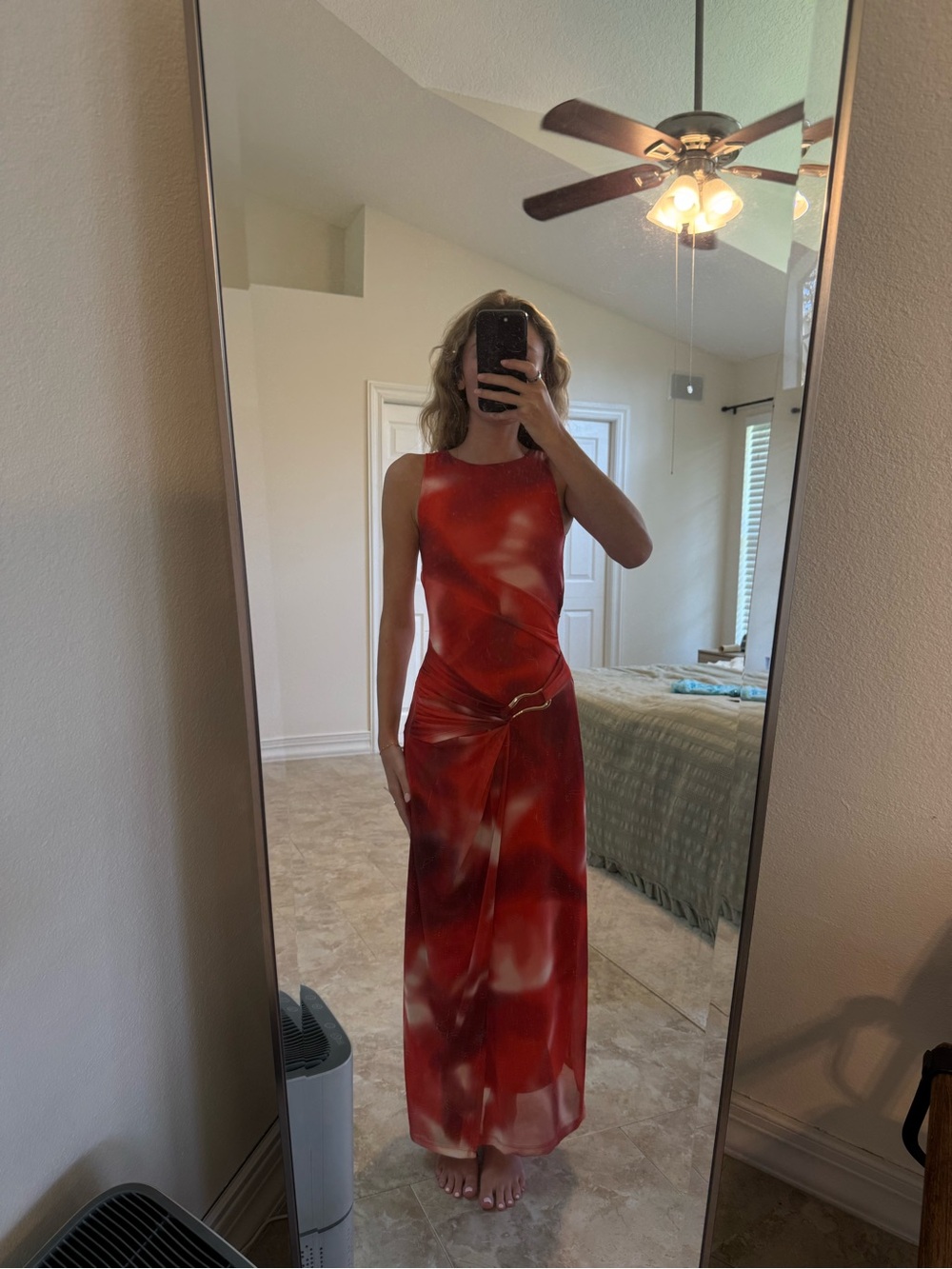 Stylish Red Tie-Detail Maxi Dress
